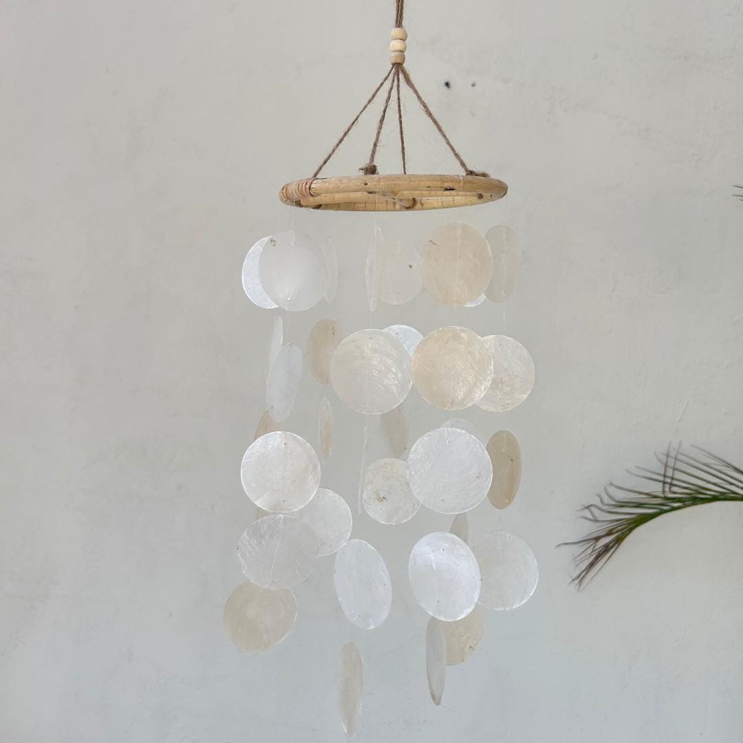 White Round capiz shells wind chime