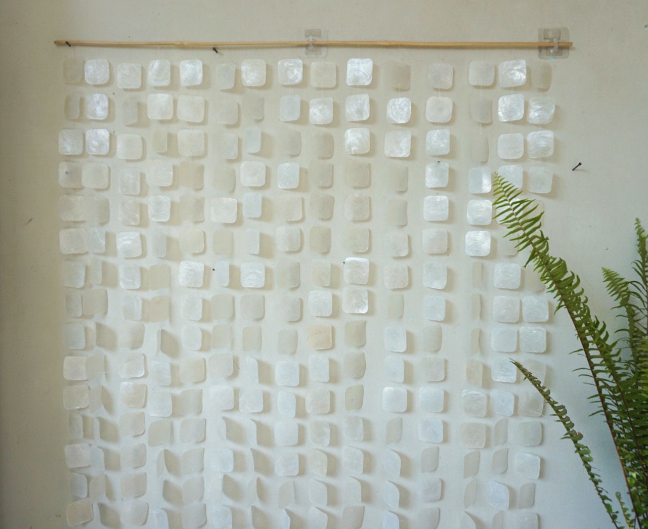 Square White capiz shell wall hanging | Beach house white shell wall hanging | Christmas boho wall hanging | Fall bohemian shell decor