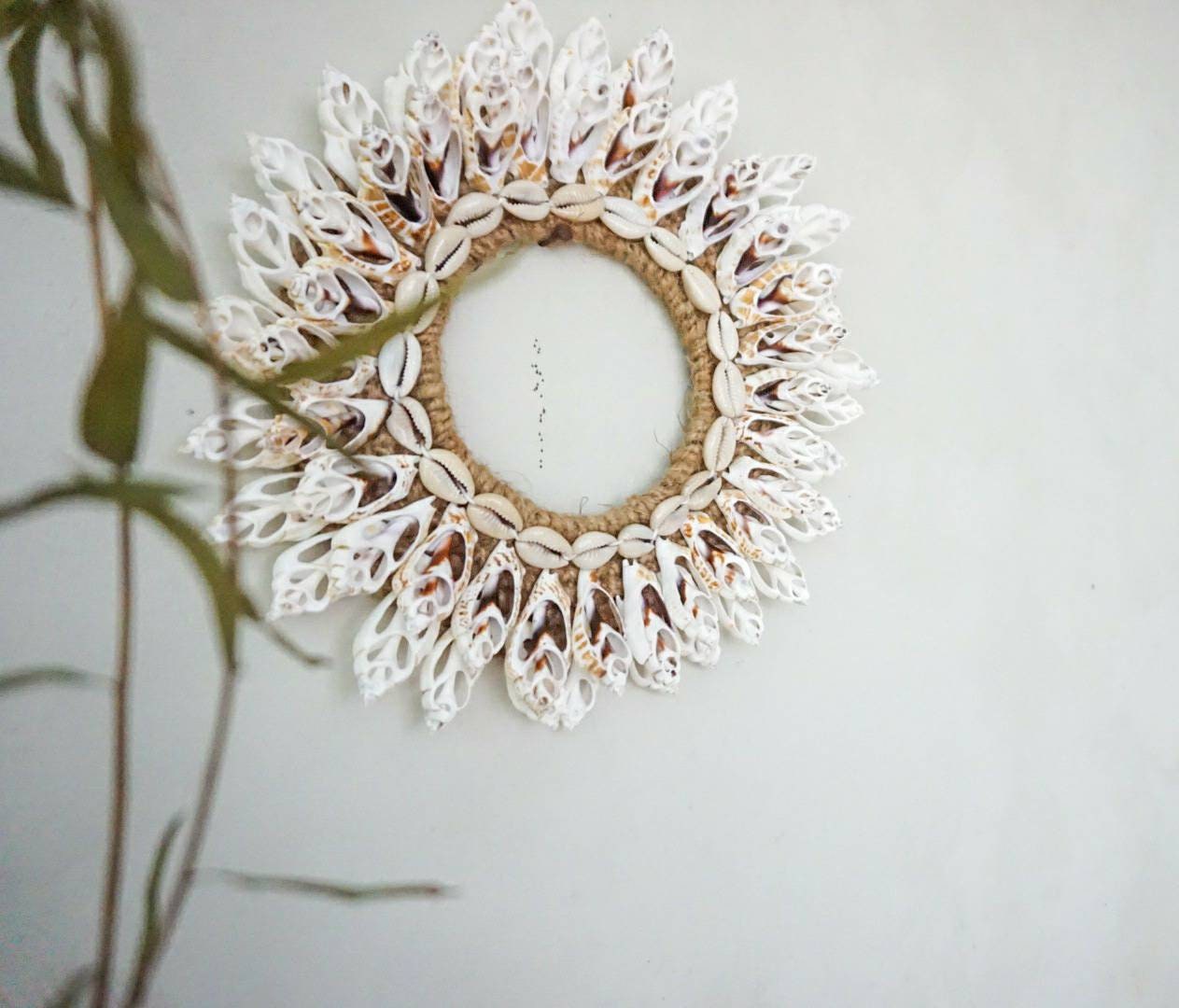 Bali art sea shells wall hanging | sea shells wreath | seaside shells wall hanging | beach house wall decor