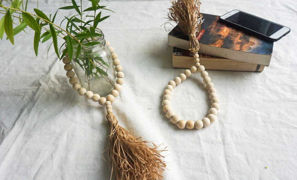Set of 2 Wooden Bead Garlands – Farmhouse Boho Decor