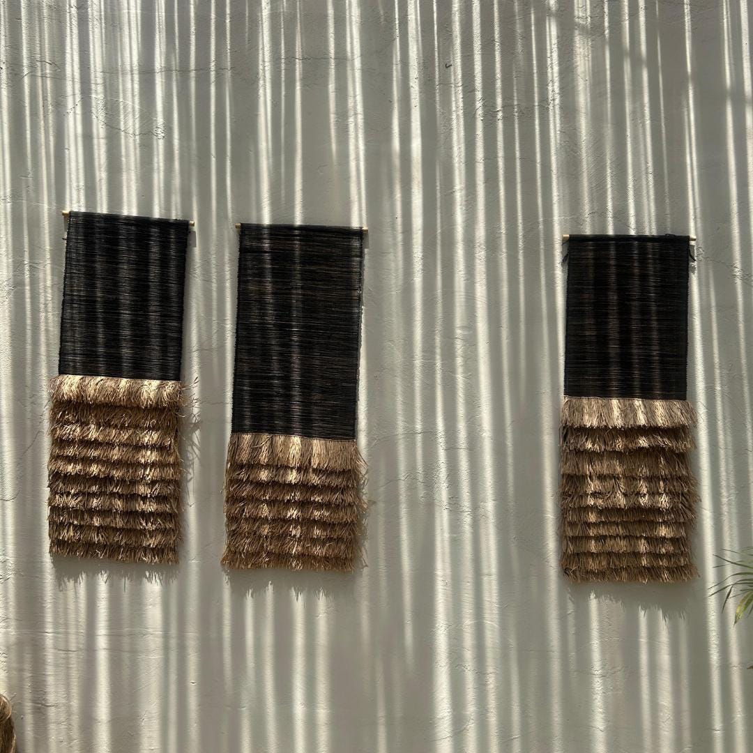 Black Modern Mediterranean raffia art