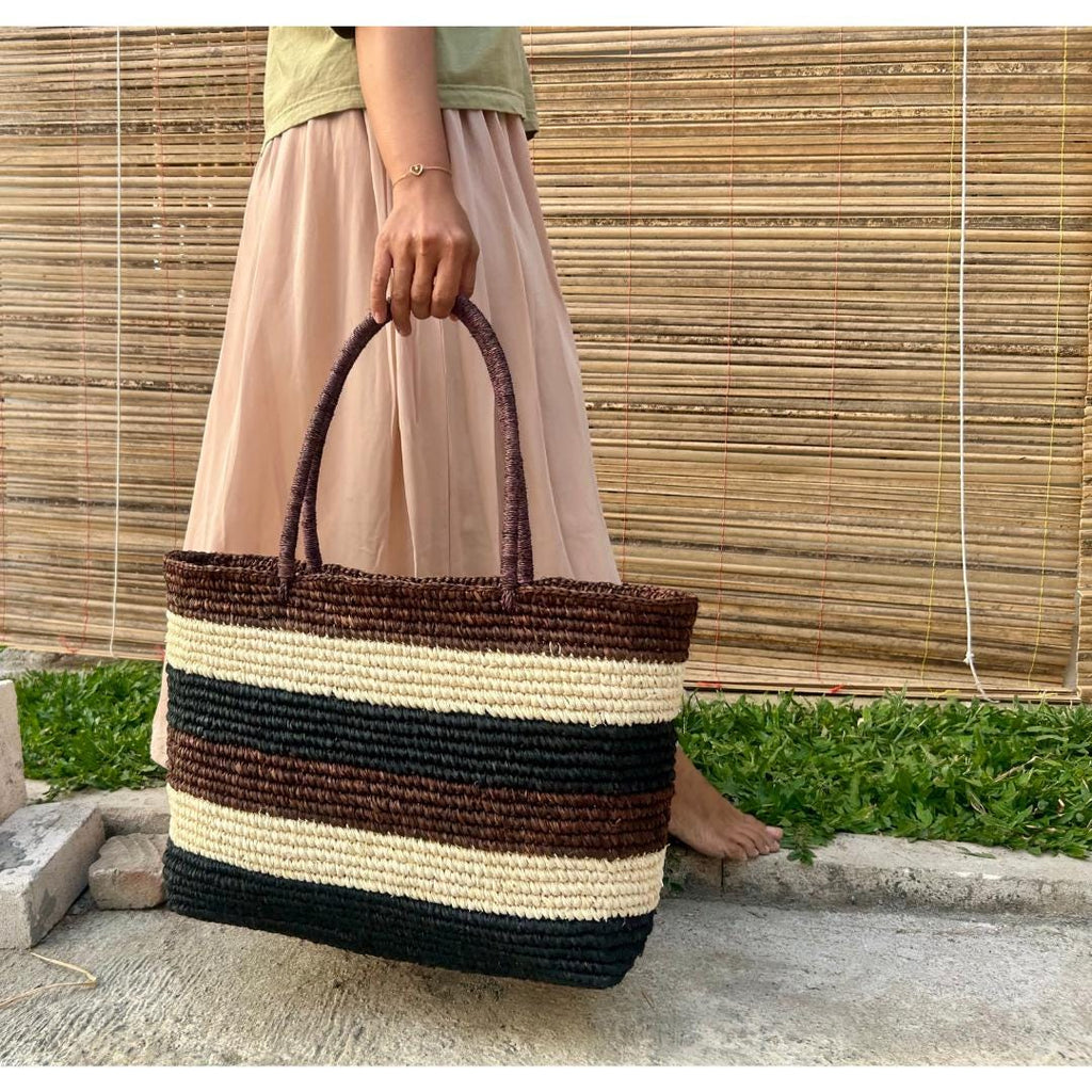 Large Striped Raffia Crochet Beach Bag – Summer Tote