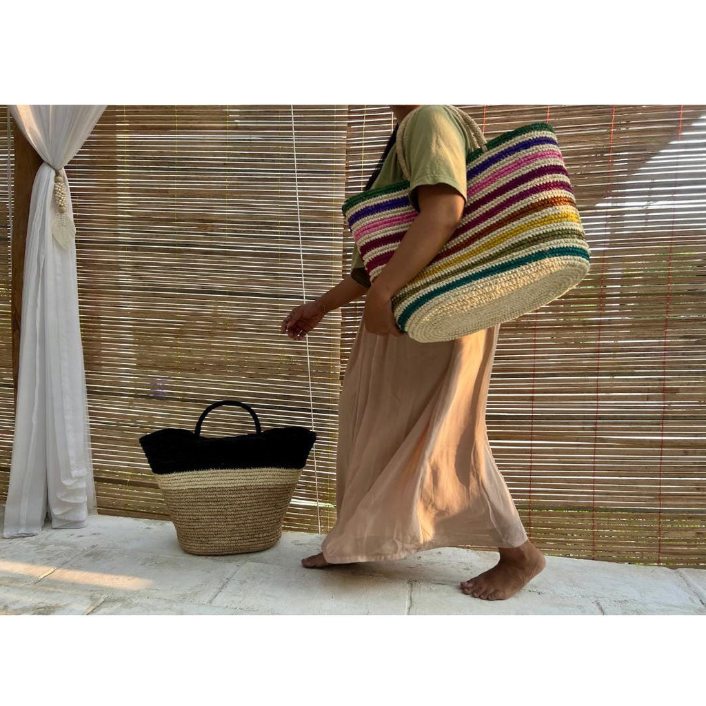 Summer Rainbow raffia tote bag | beach raffia bag  large beach bag | summer beach bag | raffia large tote