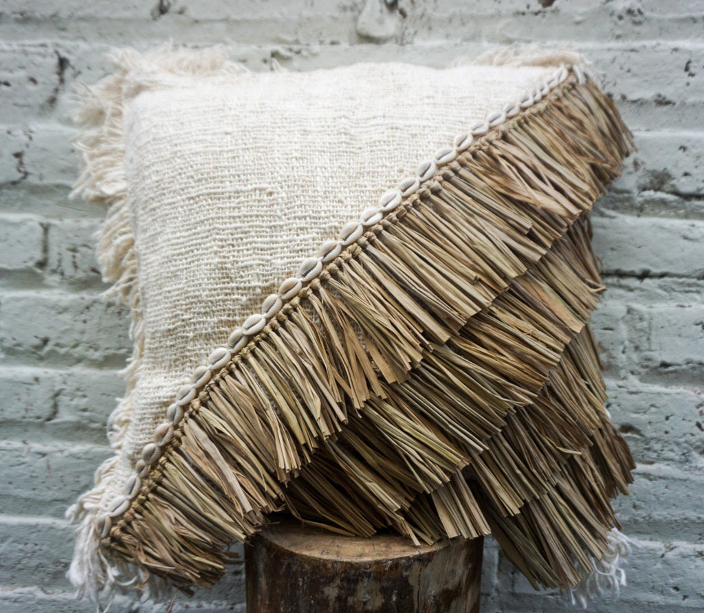 Boho Raffia Throw Pillow Cover