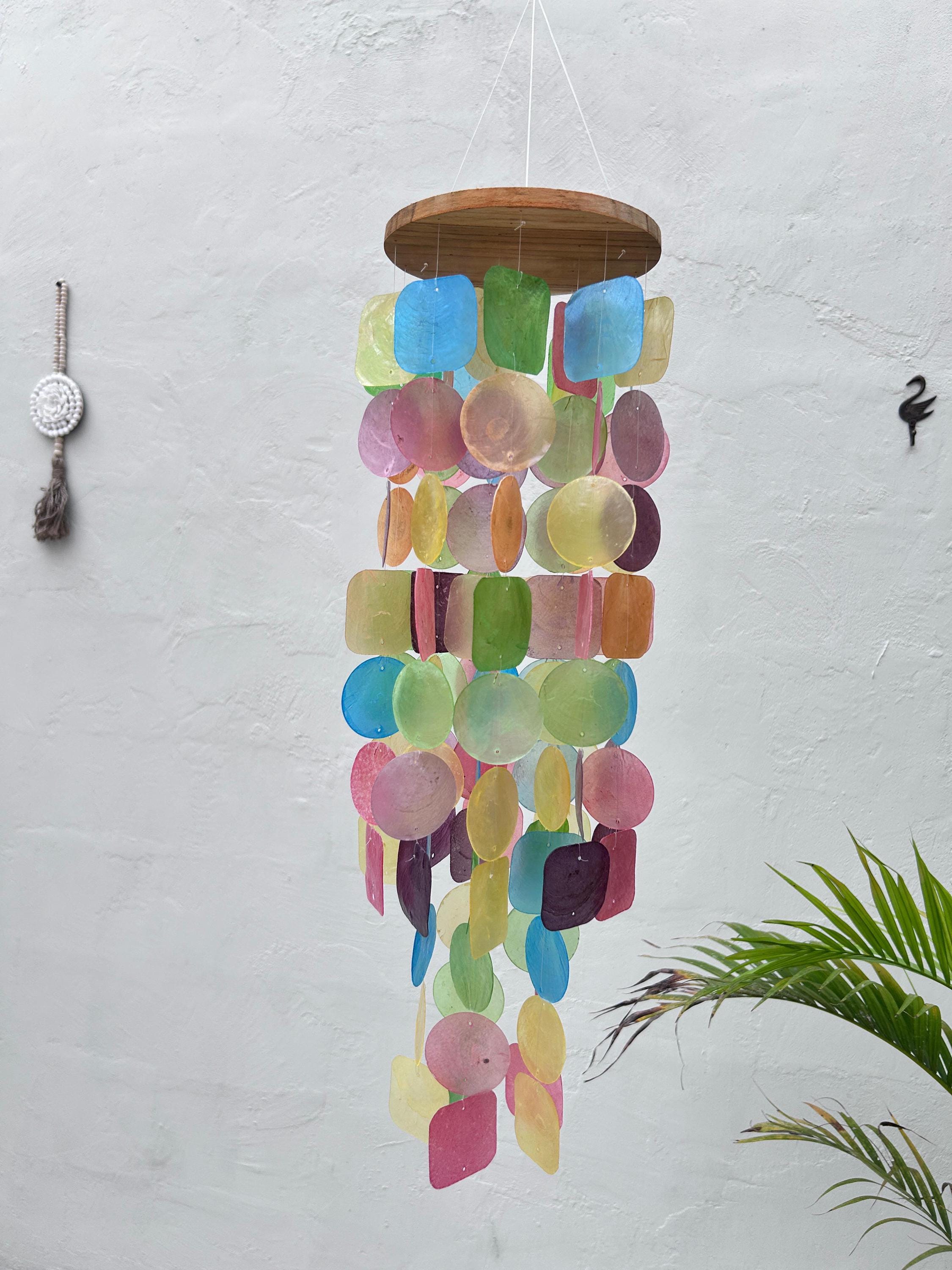 Large Rainbow Pastel Color Capiz Shell Wind Chime