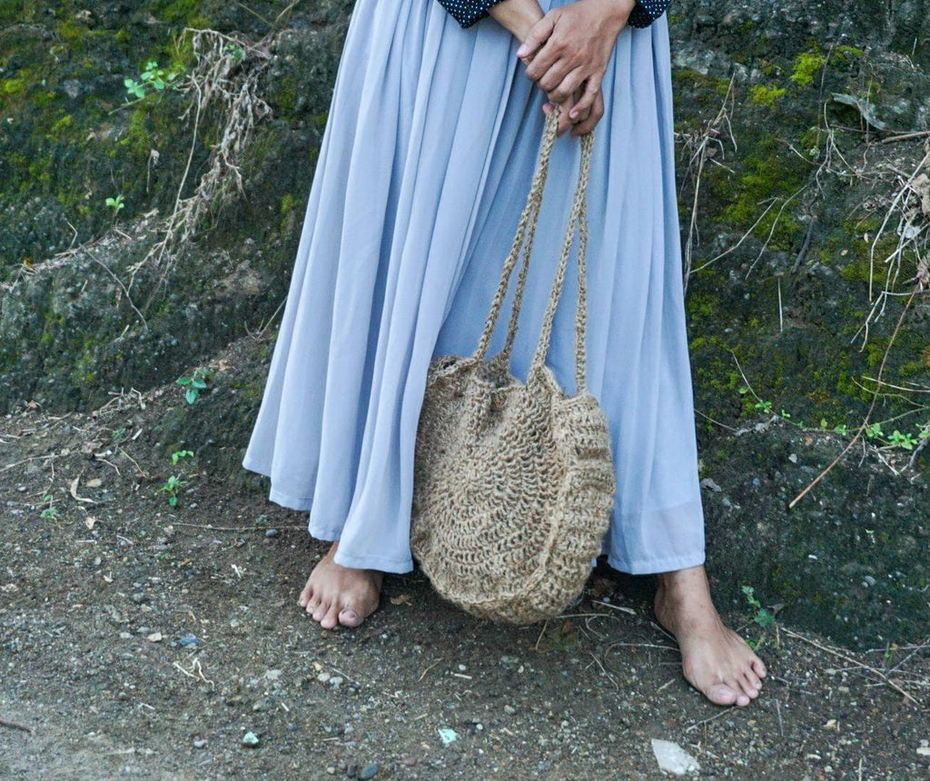 Round handwoven crochet bag |jute round tote | round jute shoulder bag