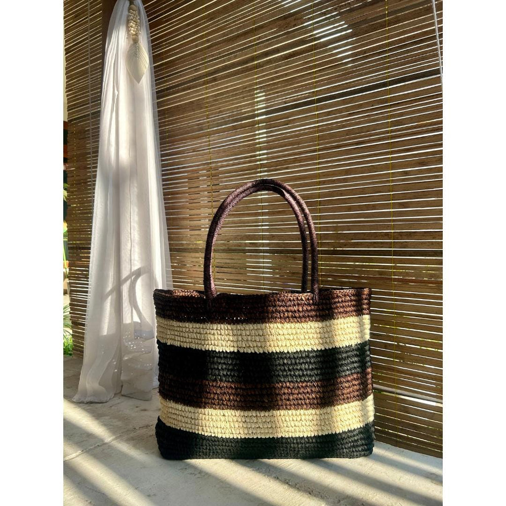 Large Striped Raffia Crochet Beach Bag – Summer Tote