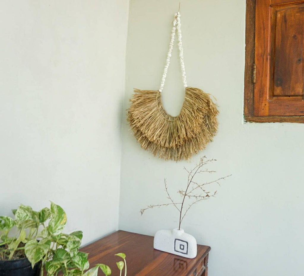 Boho Raffia White Shell Wall Hanging