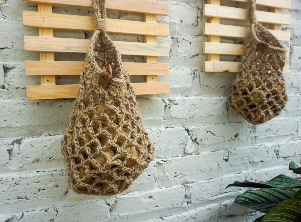 Jute Mesh Hanging Basket – Handmade Farmhouse Kitchen Storage