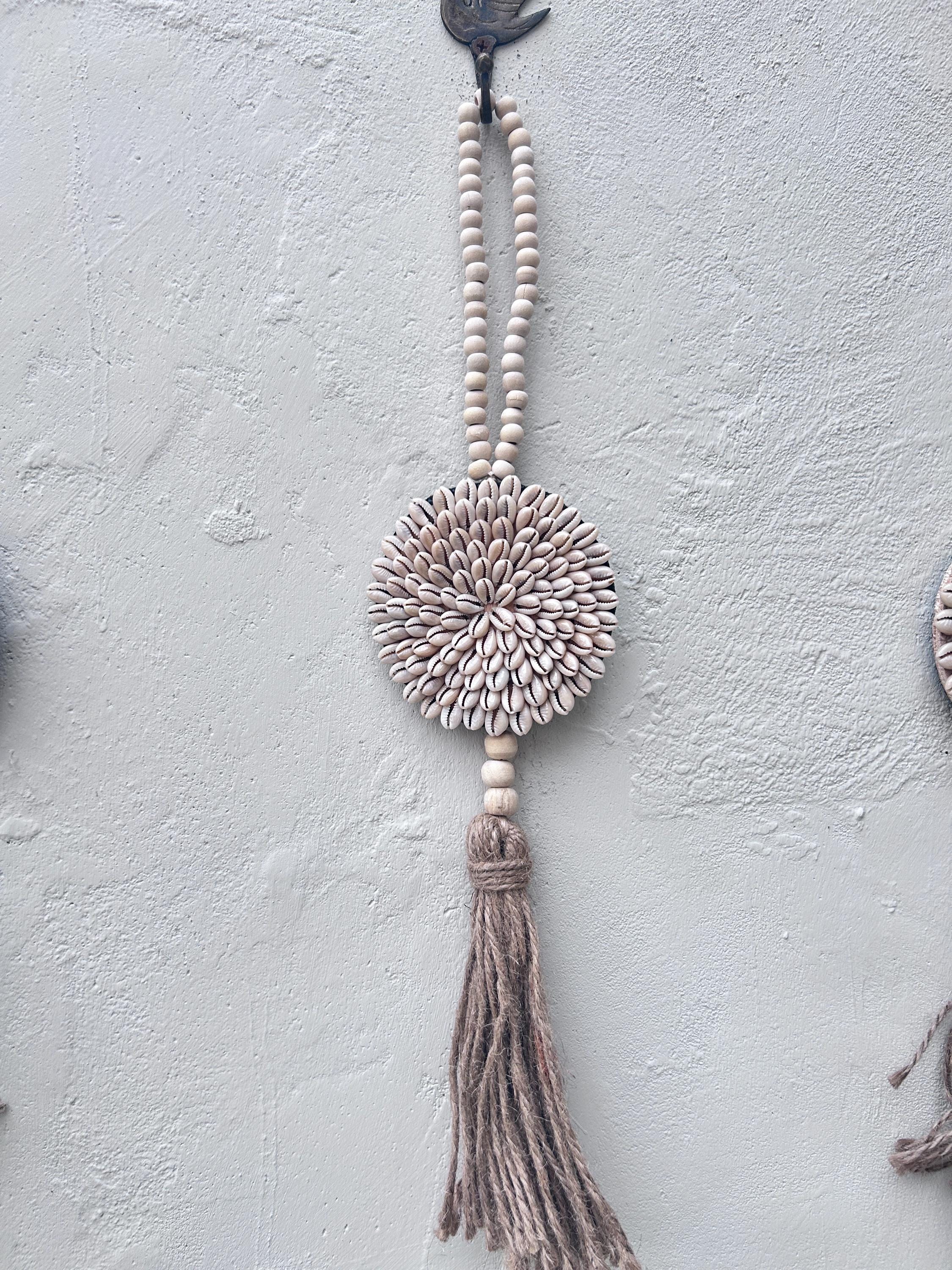 PART 1 Coastal Seashell Wall Hanging – Handmade Shell & Wooden Bead Tassel Decor, Boho Beach House Wall Art, Nautical Gift