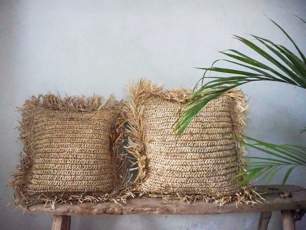 Boho Raffia Throw Pillow Cover