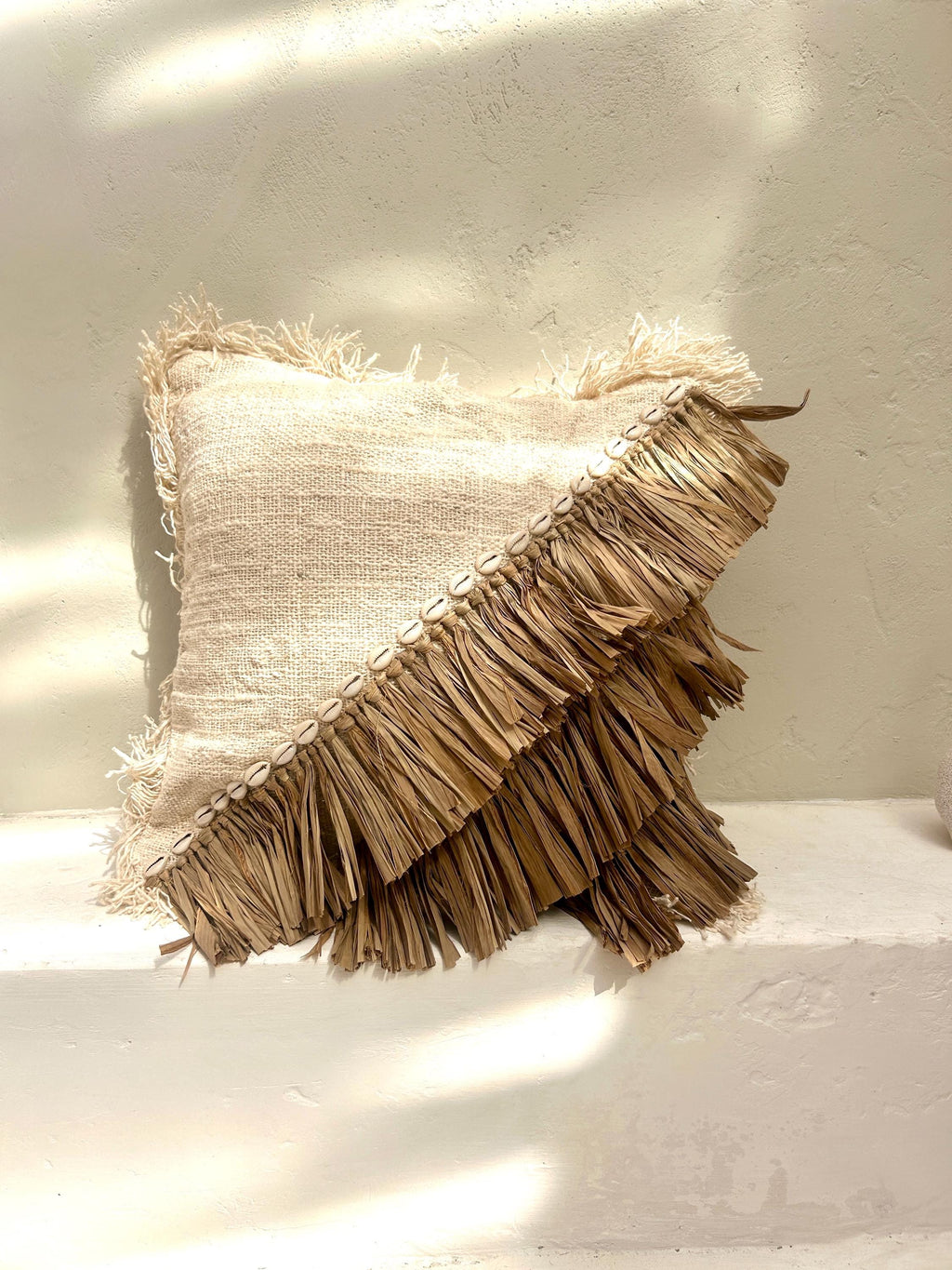 Boho Raffia Throw Pillow Cover