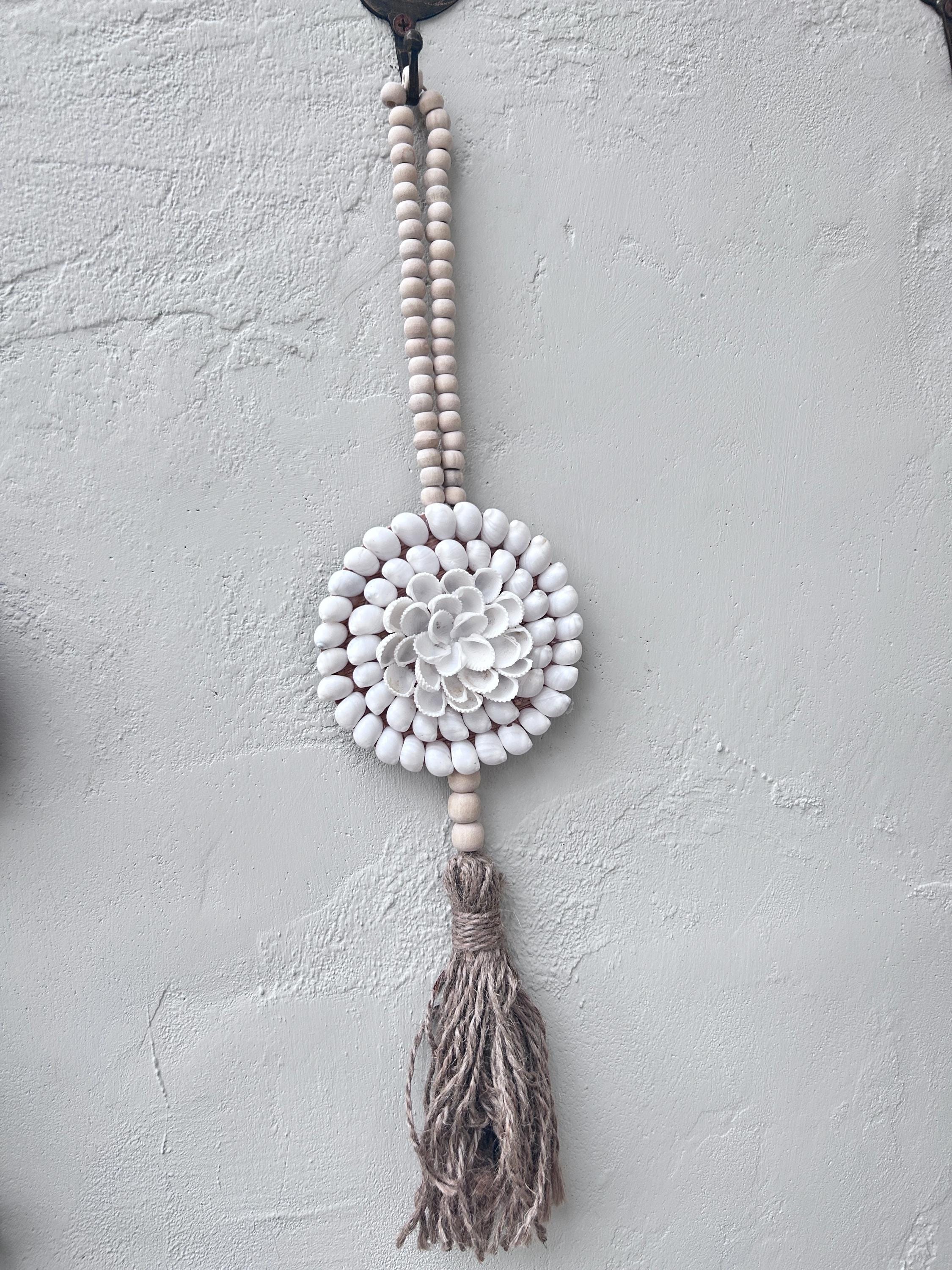 PART 1 Coastal Seashell Wall Hanging – Handmade Shell & Wooden Bead Tassel Decor, Boho Beach House Wall Art, Nautical Gift
