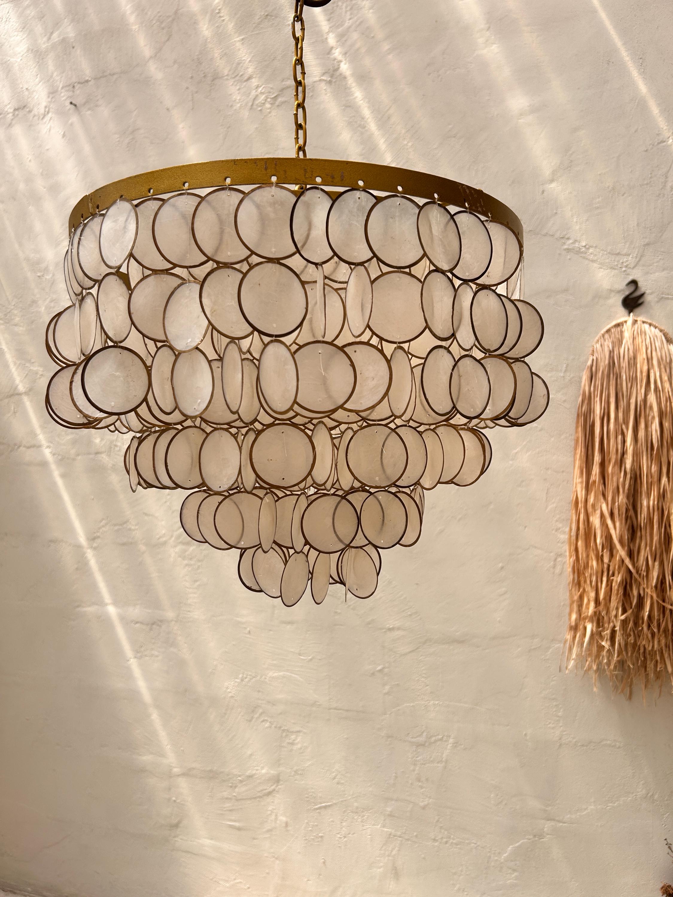 Luxurious Gold Capiz Pendant Light | Elegant Coastal Shell Chandelier | Modern Beach House Lighting | Glam Dining Room Lamp