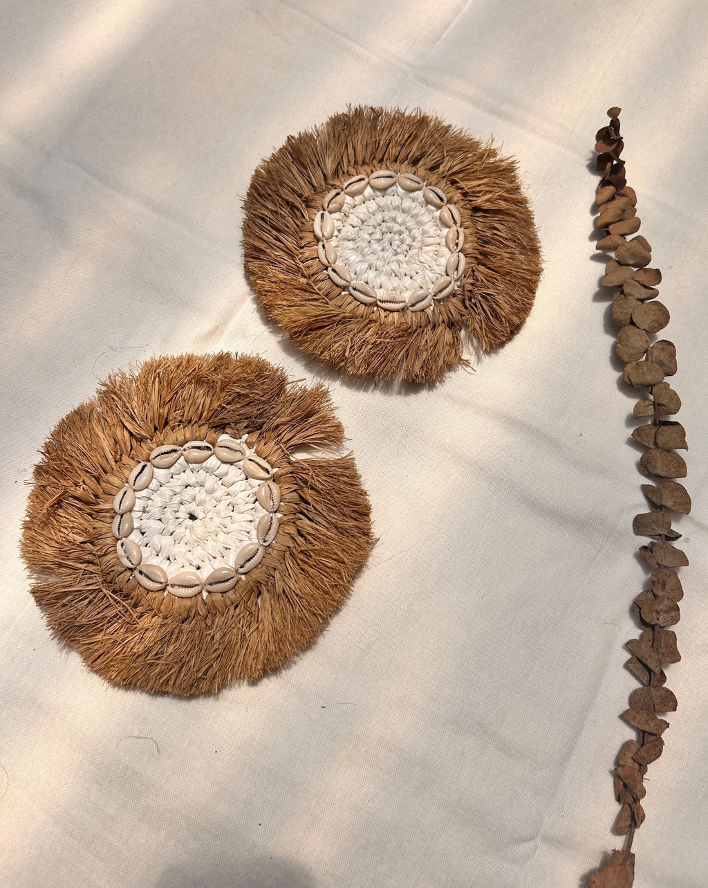 Handmade Raffia Coaster with Cowrie Shells