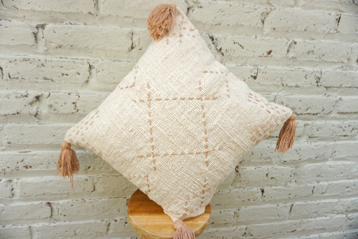 Boho Hand-Stitched Pillow Cover with Tassels