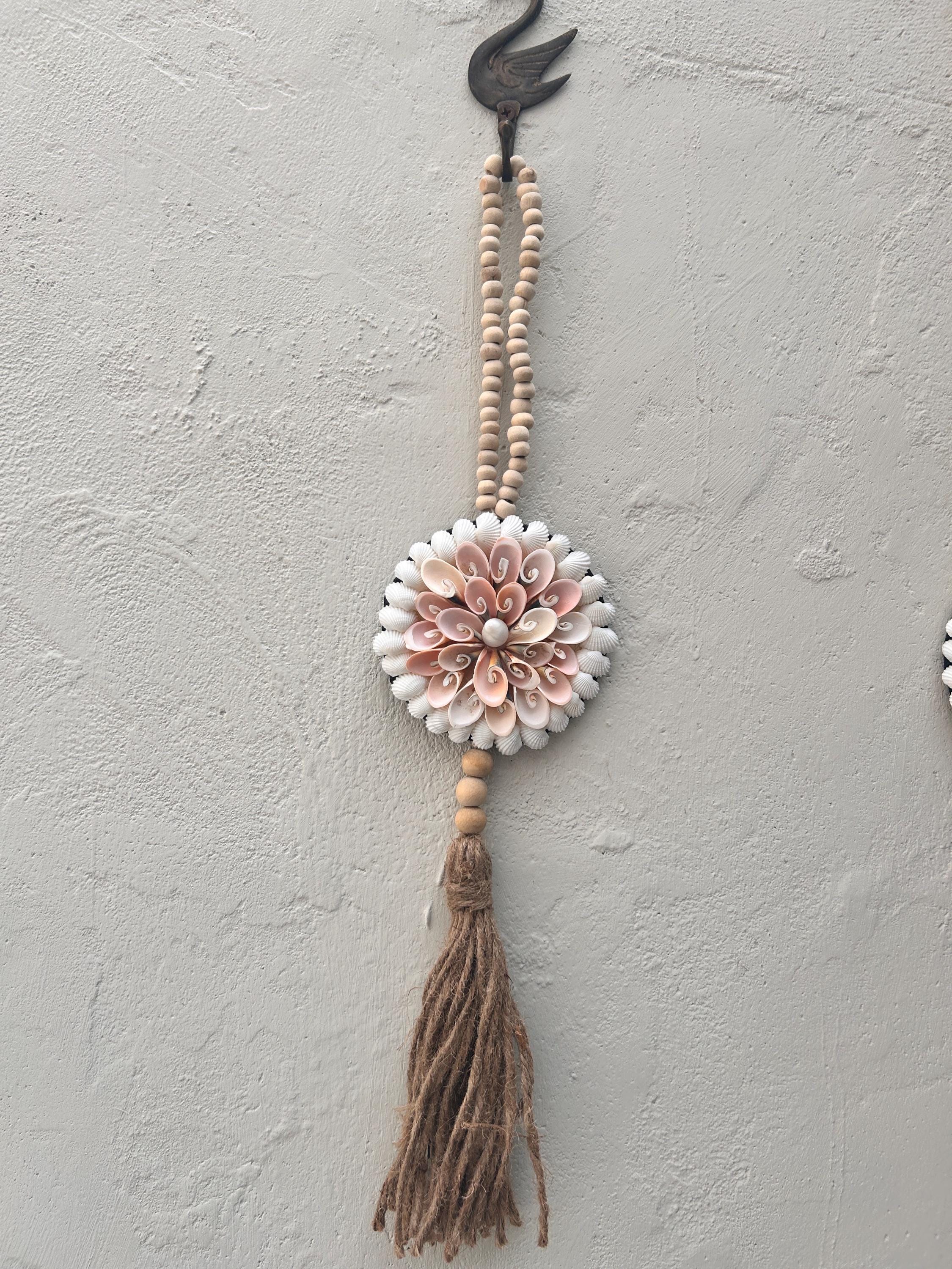 PART 2 Coastal Seashell Wall Hanging – Handmade Shell & Wooden Bead Tassel Decor, Boho Beach House Wall Art, Nautical Gift