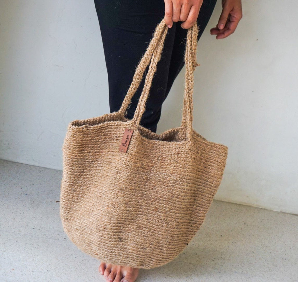 Natural Jute Crochet Tote Bag – Handmade Medium Size