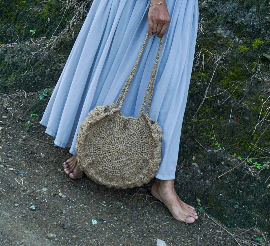 Round handwoven crochet bag |jute round tote | round jute shoulder bag