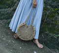 Round handwoven crochet bag |jute round tote | round jute shoulder bag