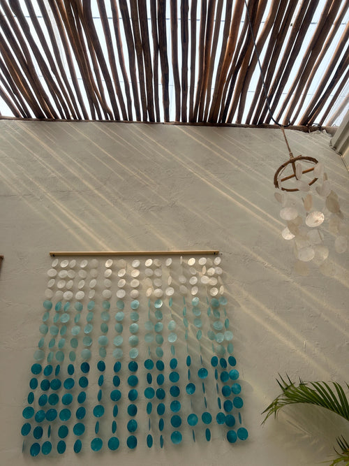 Blue Gradation Capiz Shell Beach Boho Wall Hanging