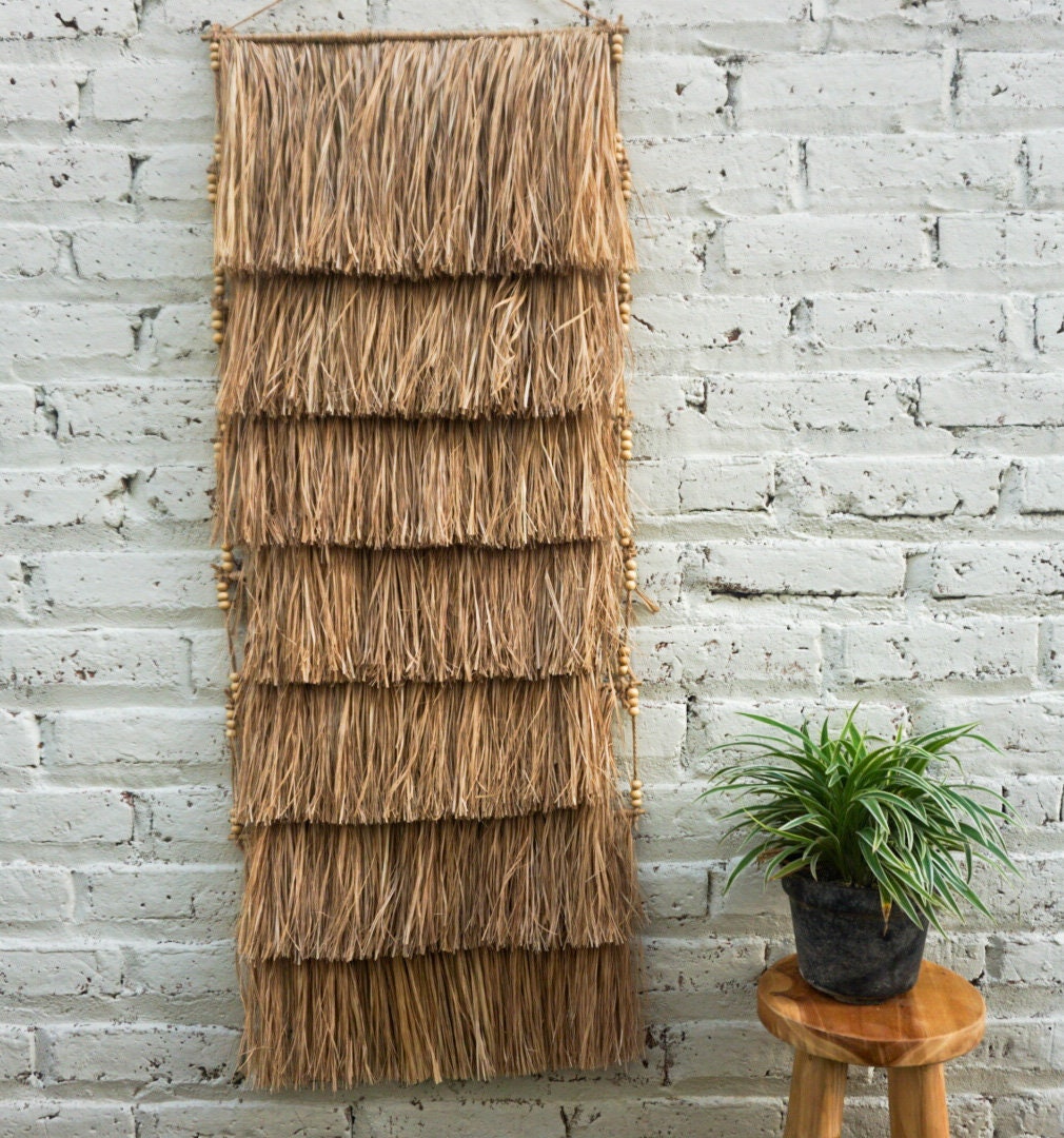 Bali Art seagrass layered wall hanging | adjustable large fringe raffia wall decoration | boho wall tapestry bali