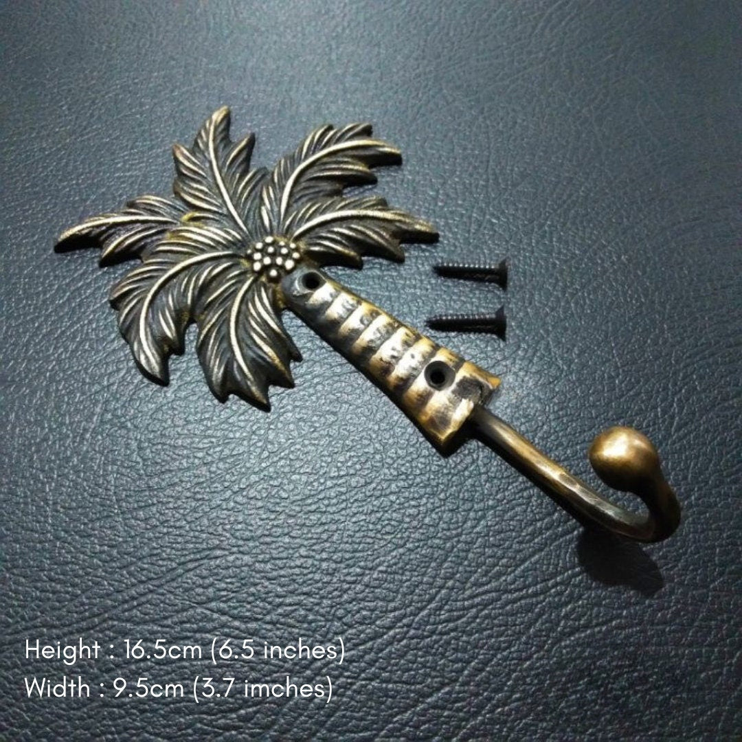 6.5 - 8.5 inches pairs palm tree shape hook | solid brass hook | brass hook vintage look