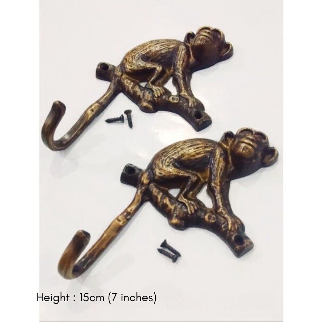 3.5 - 7 inches pairs Monkey solid brass hook vintage look