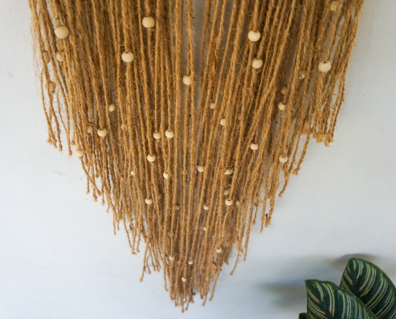 Driftwood Jute Macramé Wall Hanging with Wooden Beads