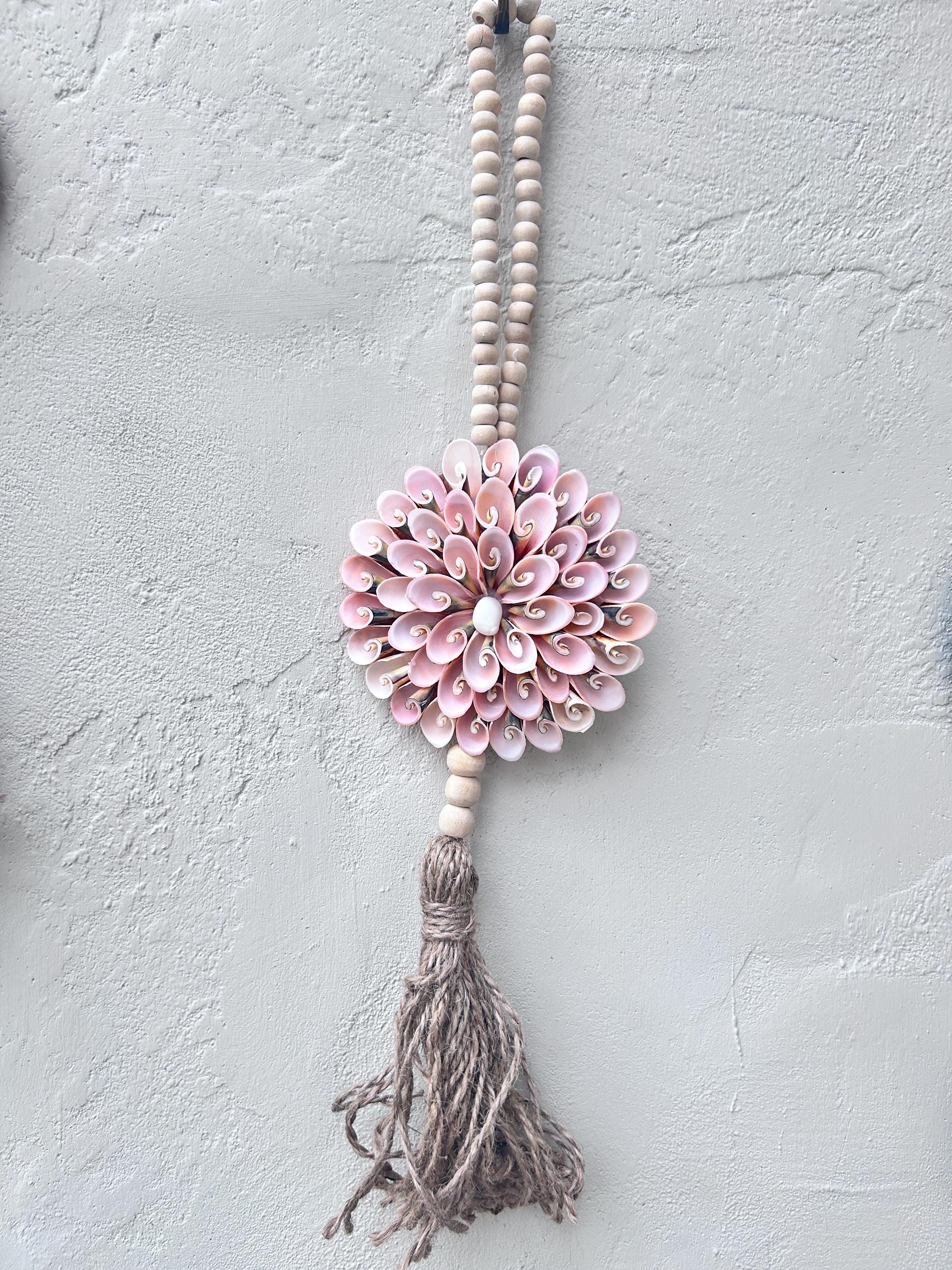 PART 1 Coastal Seashell Wall Hanging – Handmade Shell & Wooden Bead Tassel Decor, Boho Beach House Wall Art, Nautical Gift