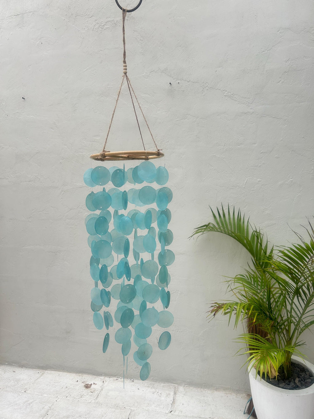 Large Sea Blue Round capiz shells wind chime