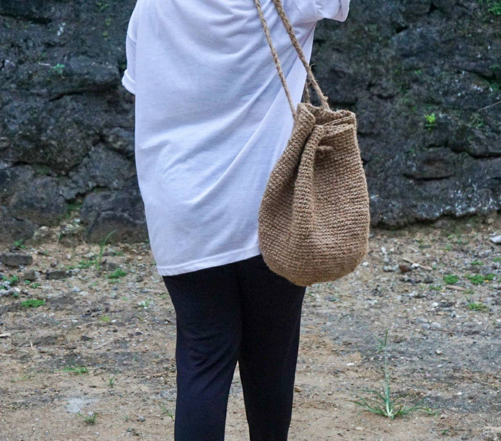 Small Jute Crochet Bucket Backpack – Handmade Gift