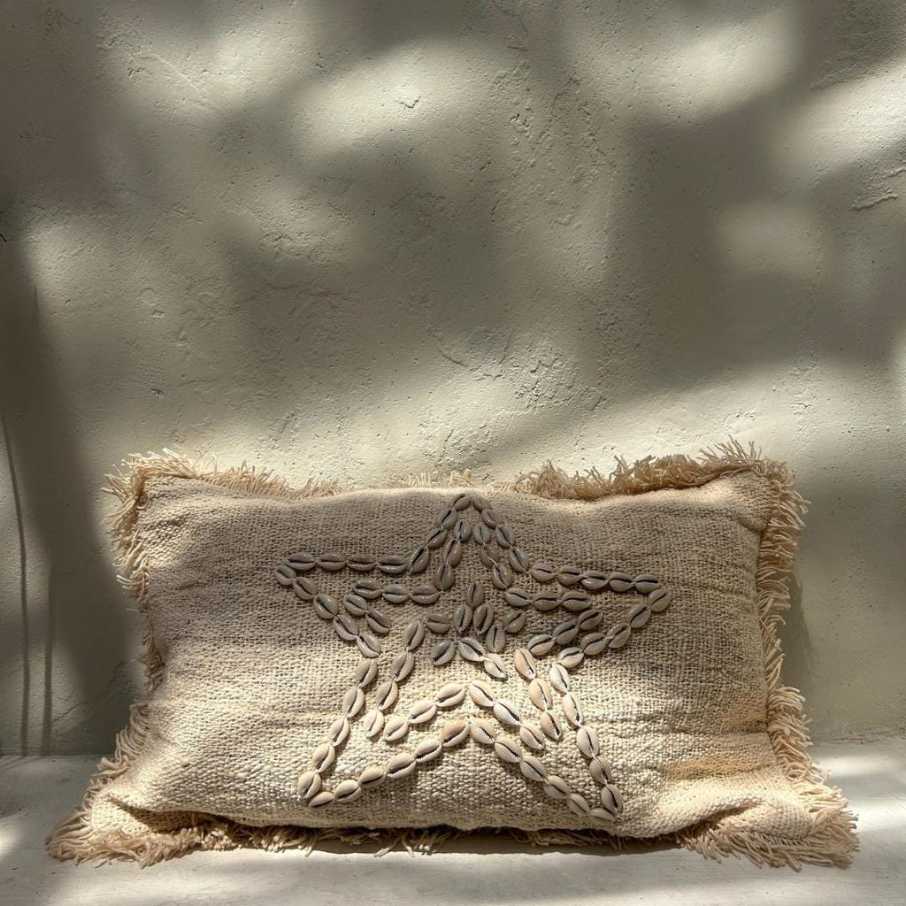 Boho White Shell Lumbar Pillow Cover