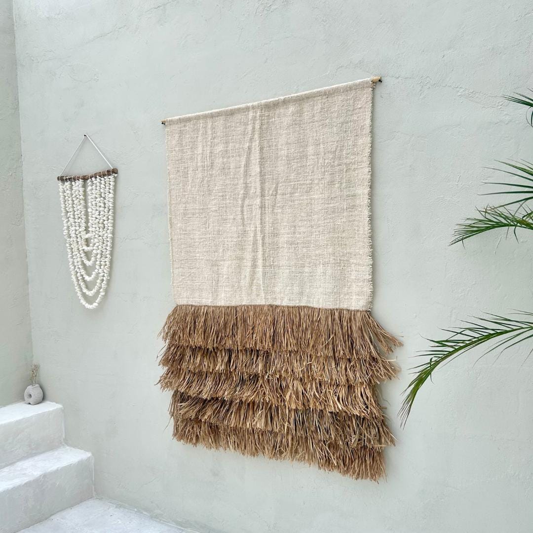 Super Large White Mediteranean Raffia Wall Tapestries