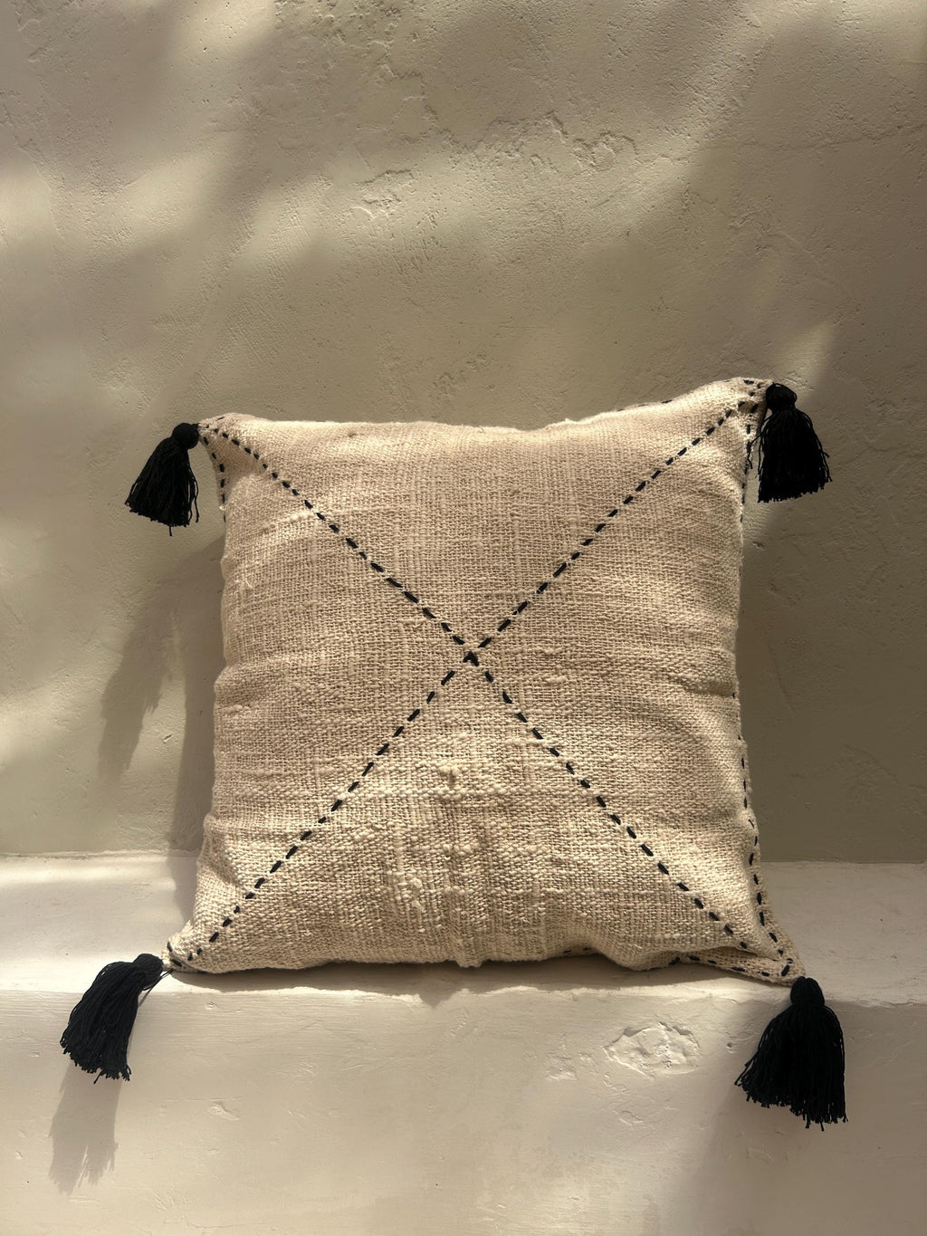 Black Tassel Boho Hand-Stitched Pillow Cover