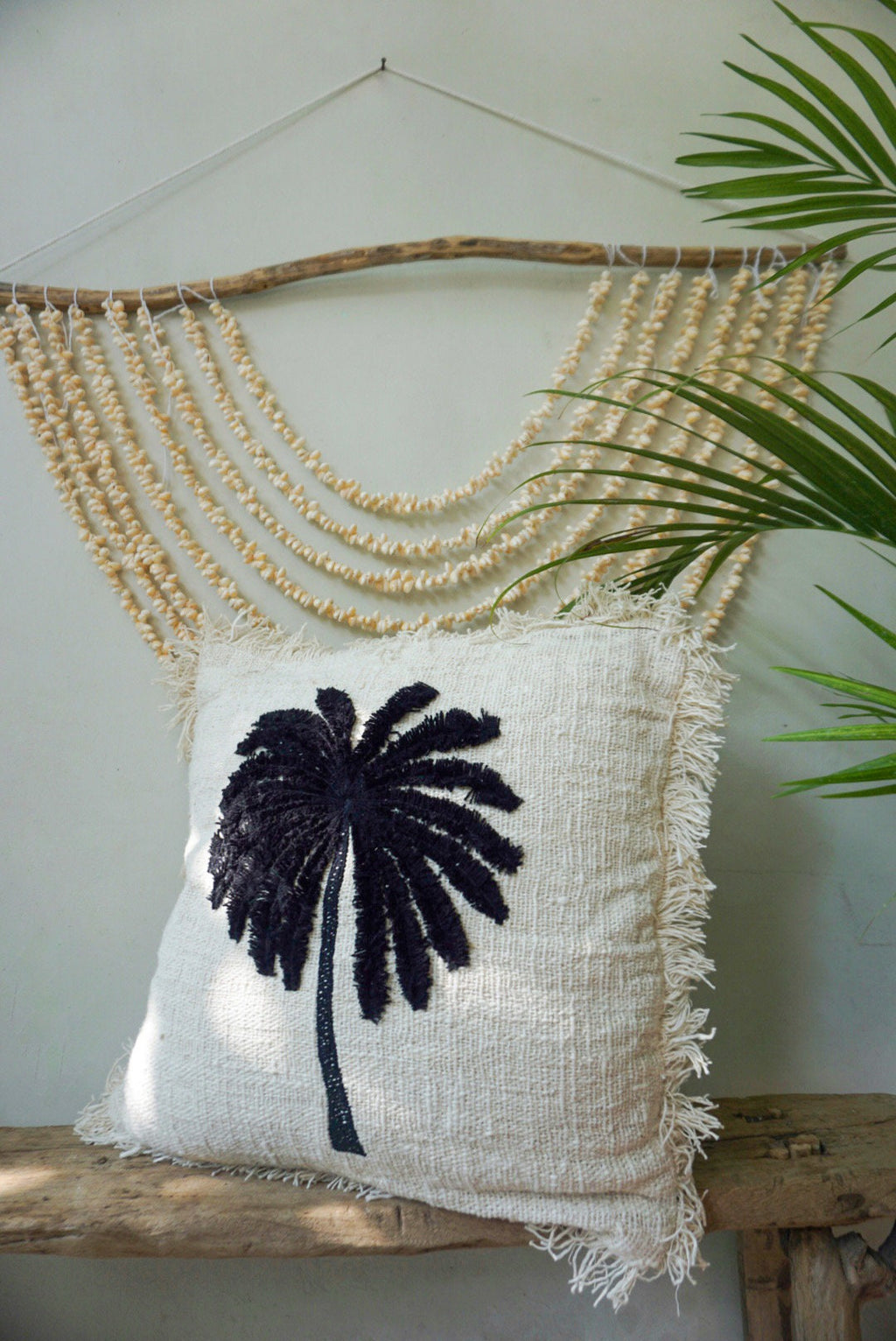 Tropical Palm Embroidered Pillow Cover
