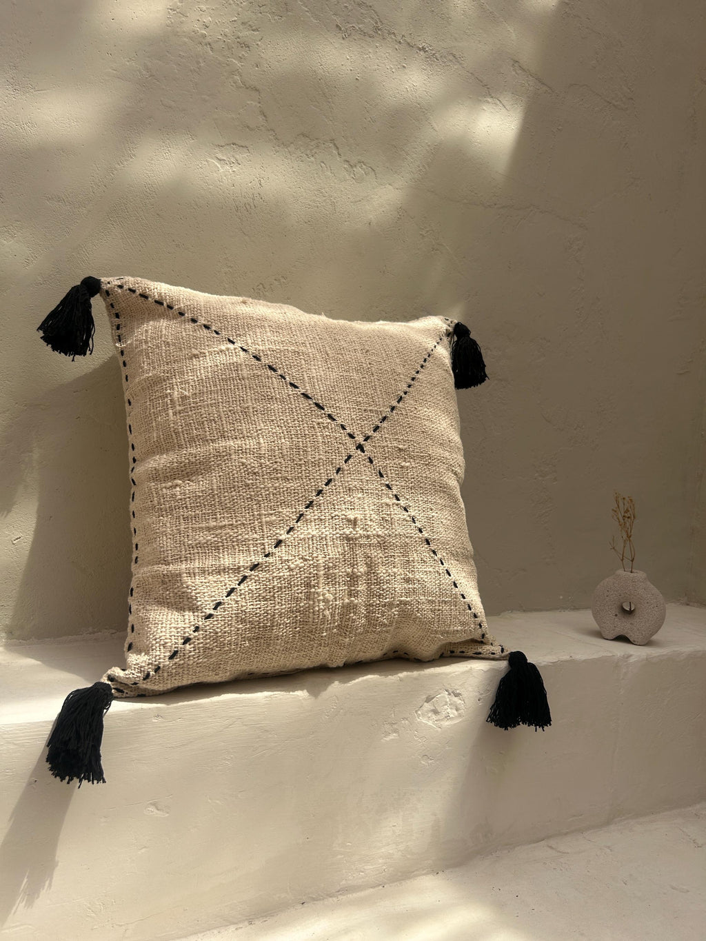 Black Tassel Boho Hand-Stitched Pillow Cover