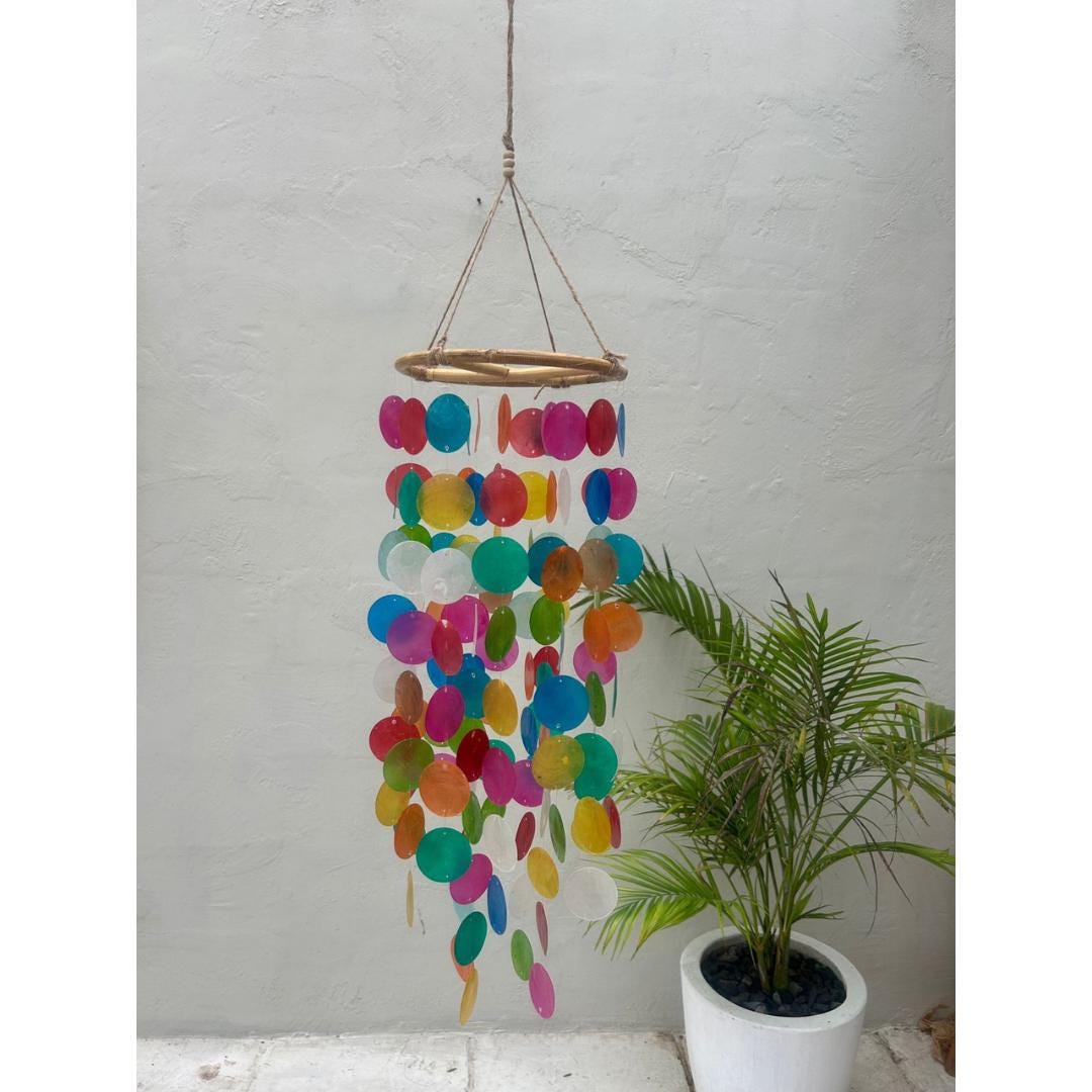 Large Rainbow Round capiz shells wind chime