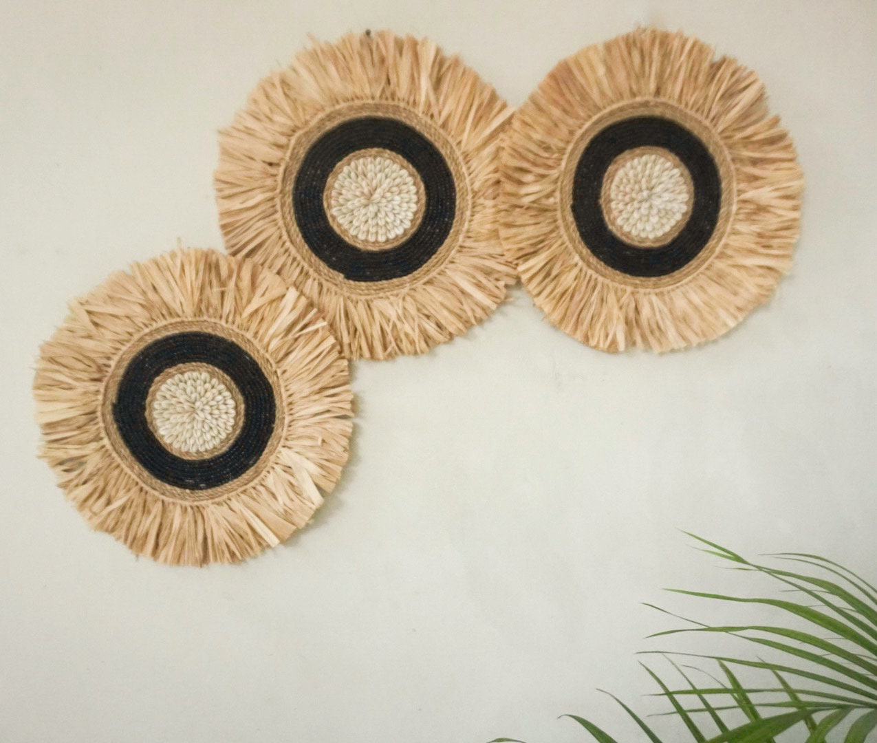 Set of 3 Black Seagrass Beads Wall Decor – Coastal Boho Hanging