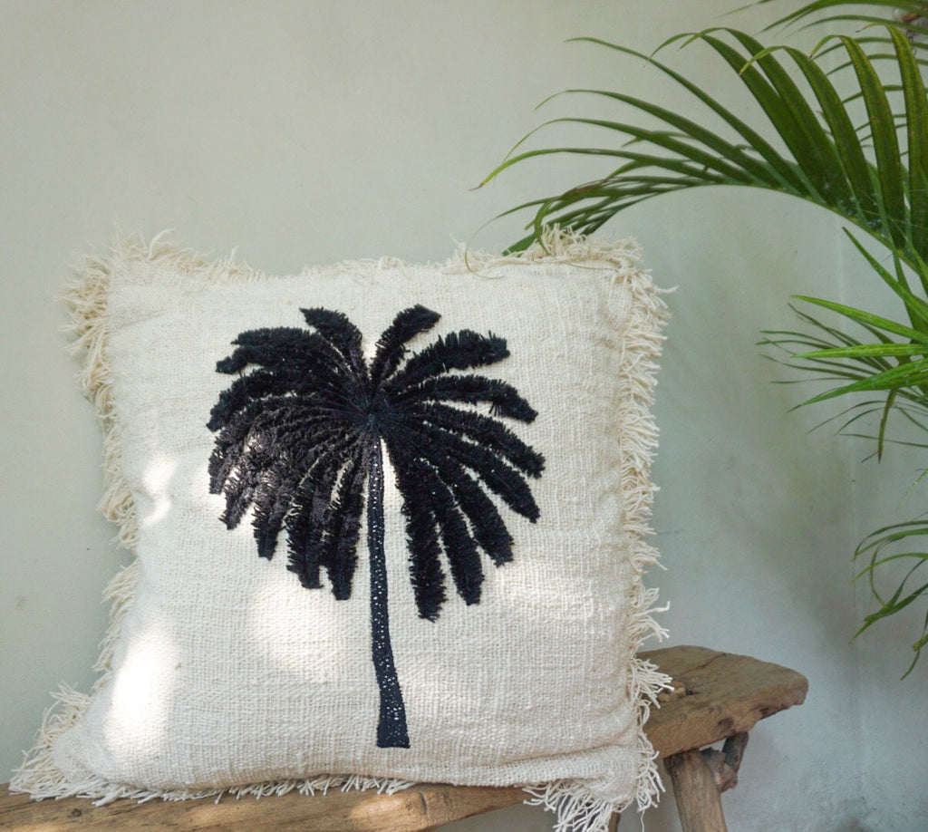 Tropical Palm Embroidered Pillow Cover