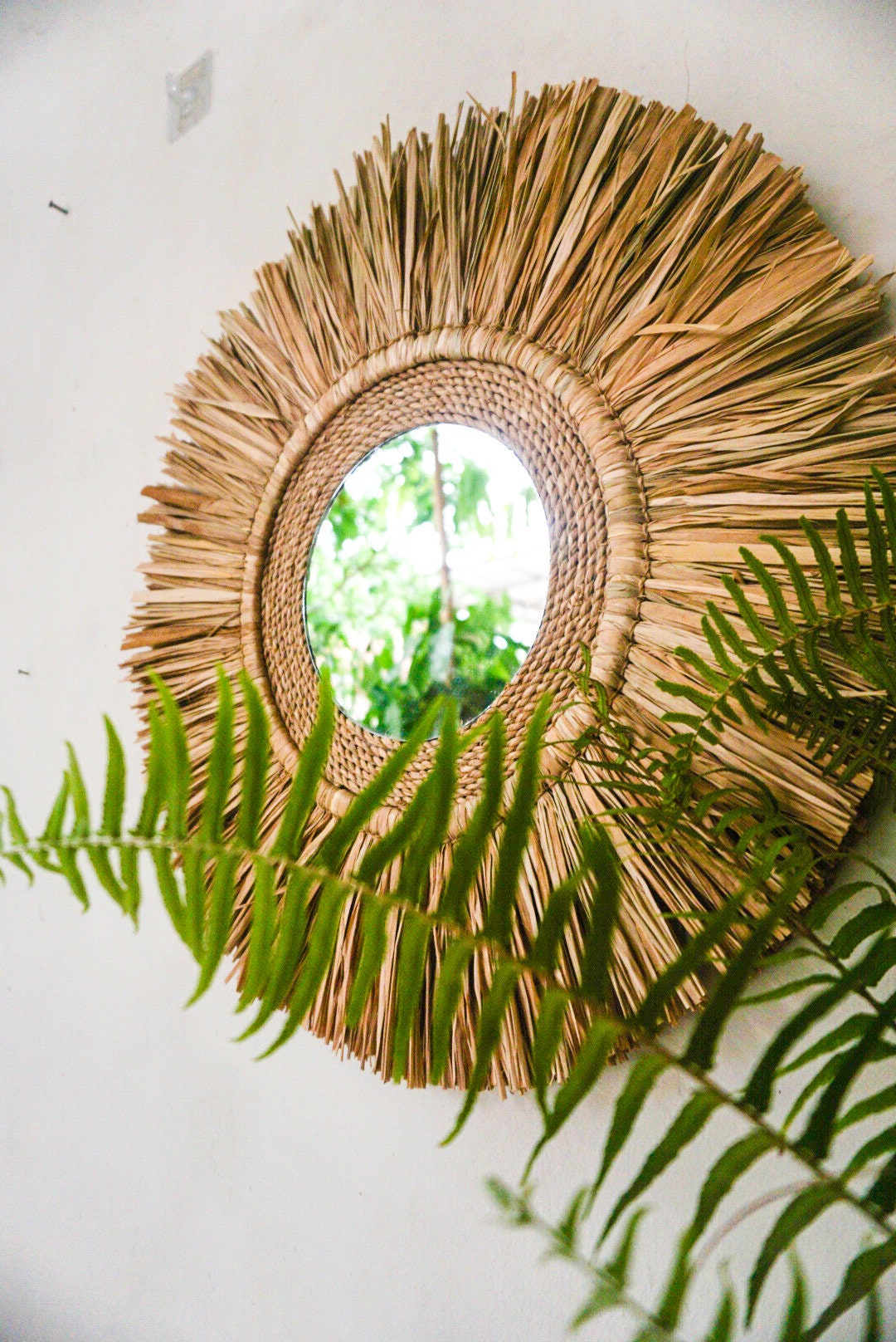 Boho Raffia Mirror – Handmade Natural Wall Decor