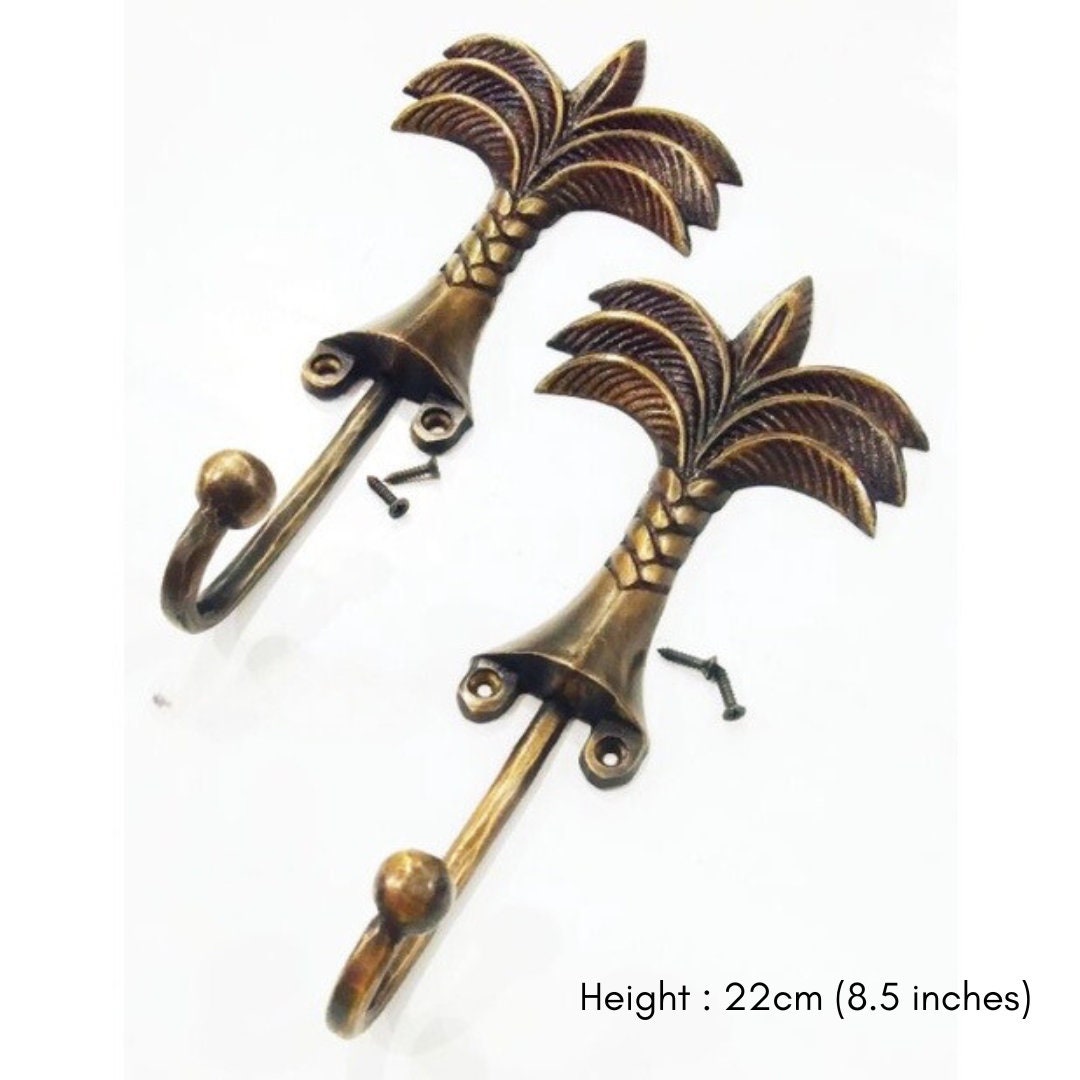 6.5 - 8.5 inches pairs palm tree shape hook | solid brass hook | brass hook vintage look