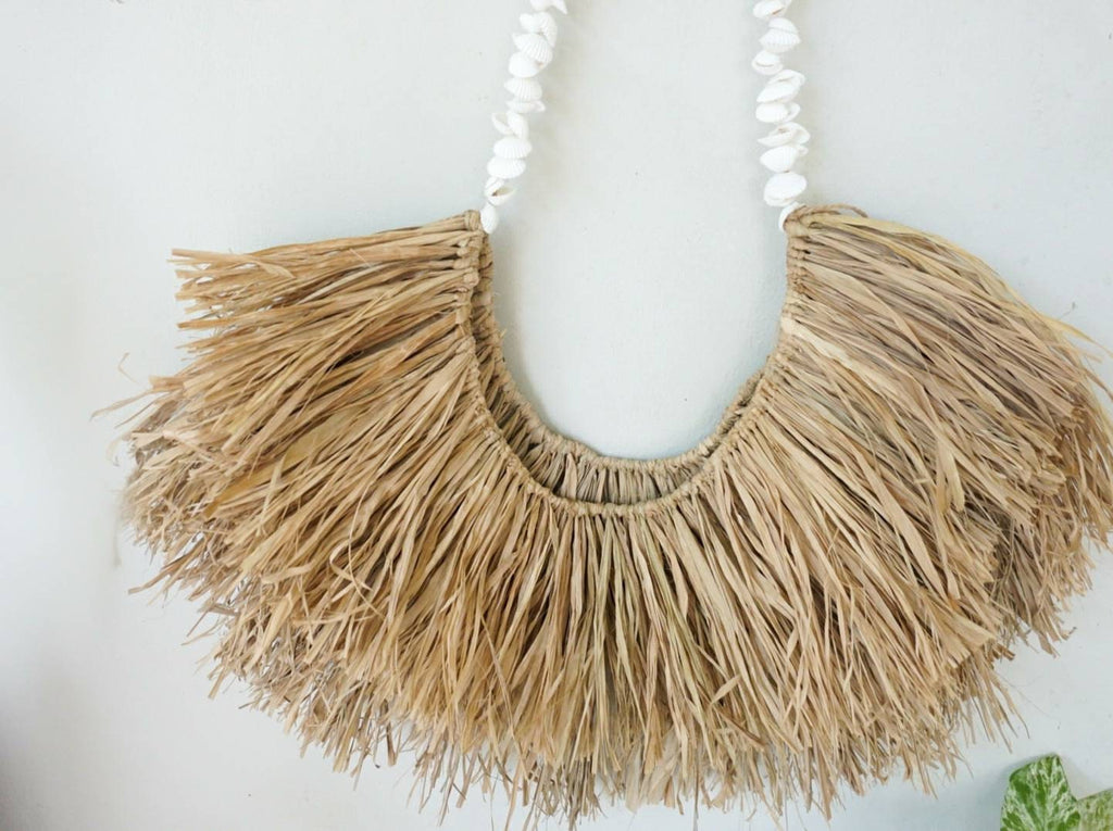 Boho Raffia White Shell Wall Hanging