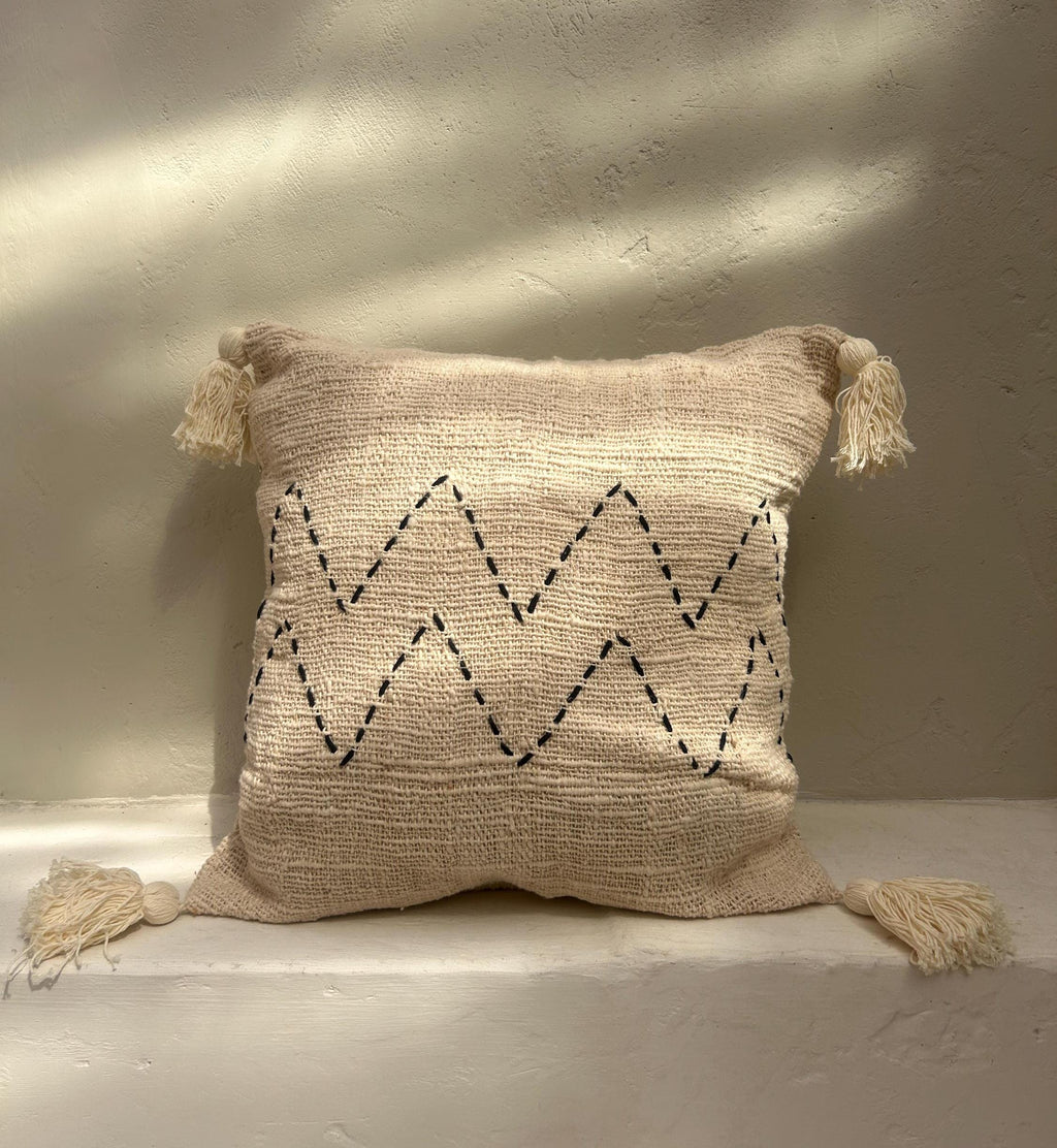 White Tassel Boho Hand-Stitched Pillow Cover