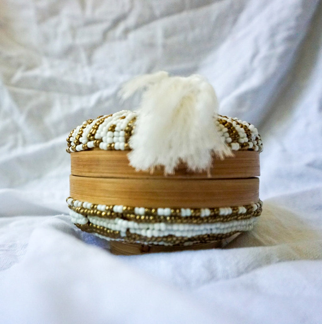 Decorative Balinese Bamboo Basket with Beaded Detail