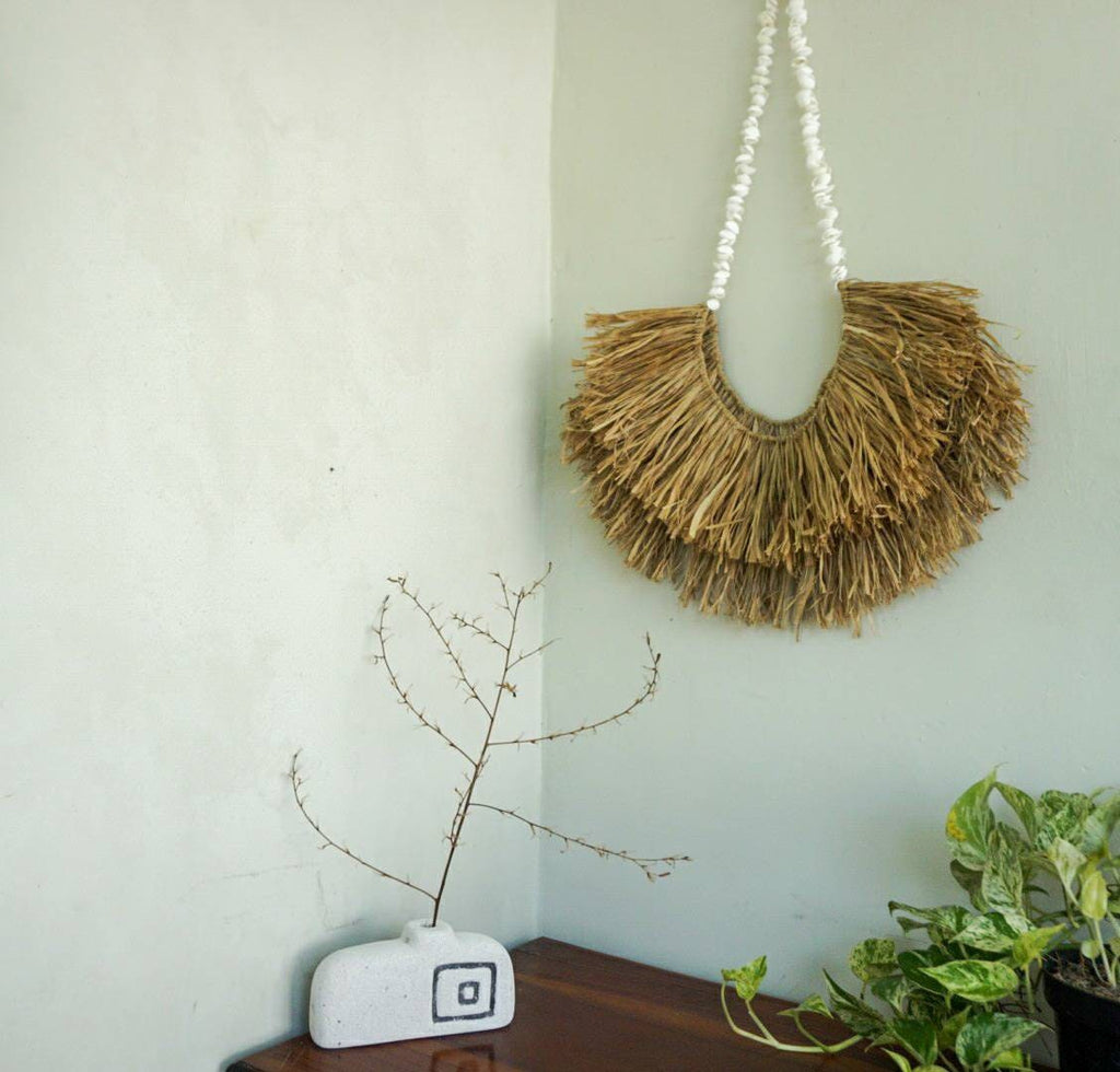 Boho Raffia White Shell Wall Hanging