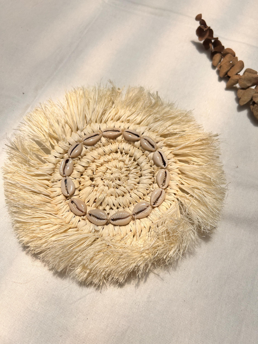 Light  Raffia & Cowrie Shell Coaster