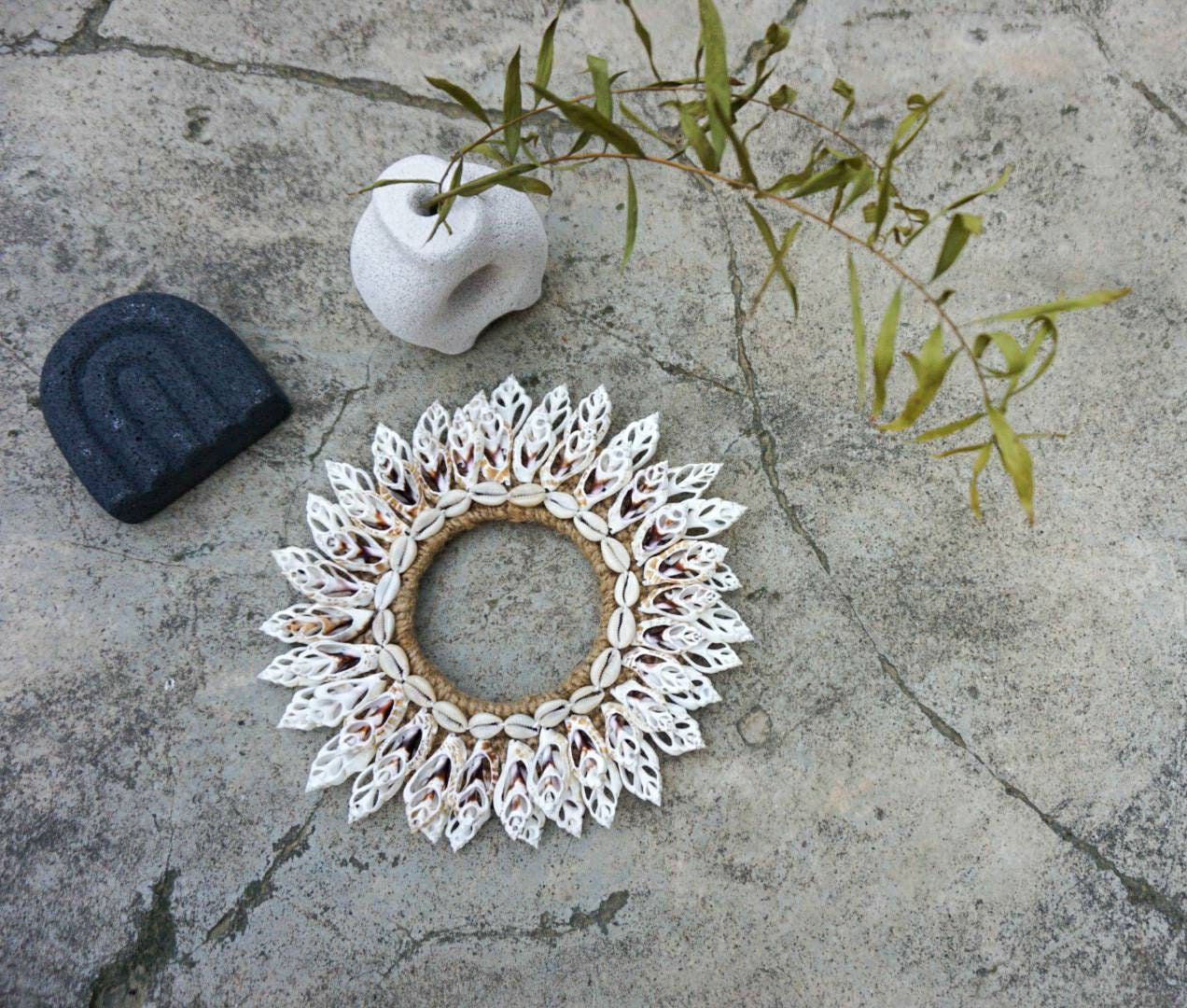 Bali art sea shells wall hanging | sea shells wreath | seaside shells wall hanging | beach house wall decor