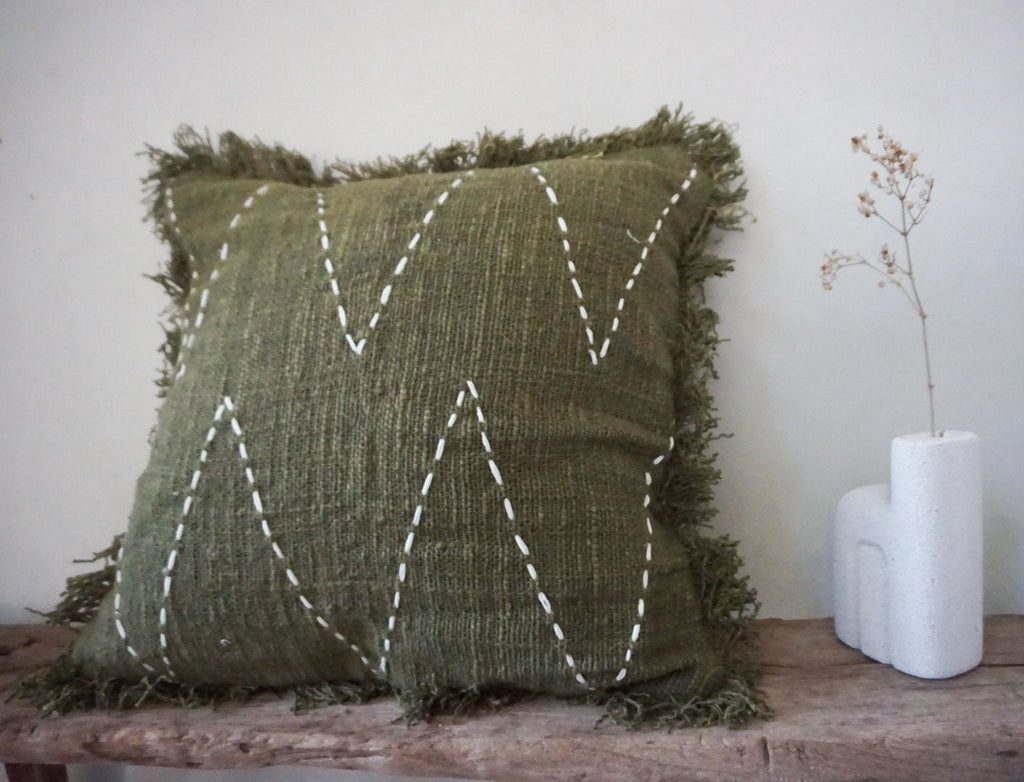 Tropical Green Hand-Stitched Boho Pillow Cover