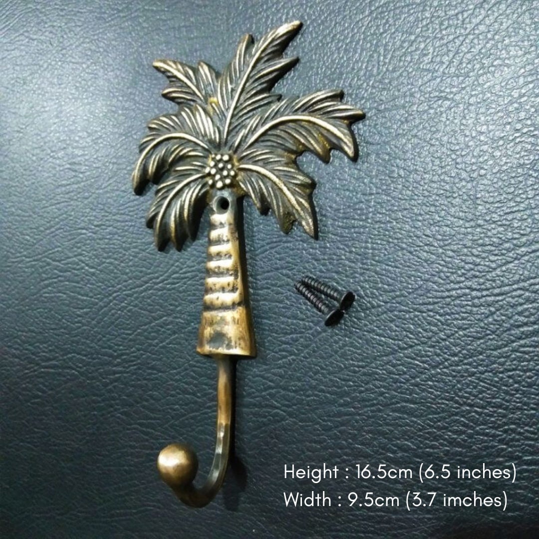 6.5 - 8.5 inches pairs palm tree shape hook | solid brass hook | brass hook vintage look